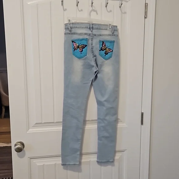 Shein Graphic 1999 Buterfly High Rise Skinny Jeans Size Medium - Picture 2 of 11